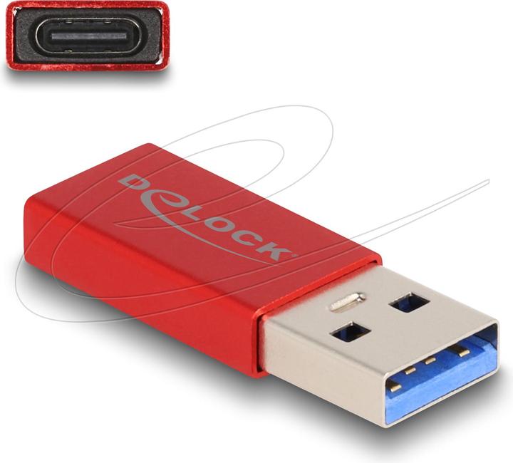 Produktbild Delock USB 10 Gbps Adapter USB Typ-A Stecker zu USB Type-C™ Buchse aktiv rot (USB-A, 3.60 cm)
