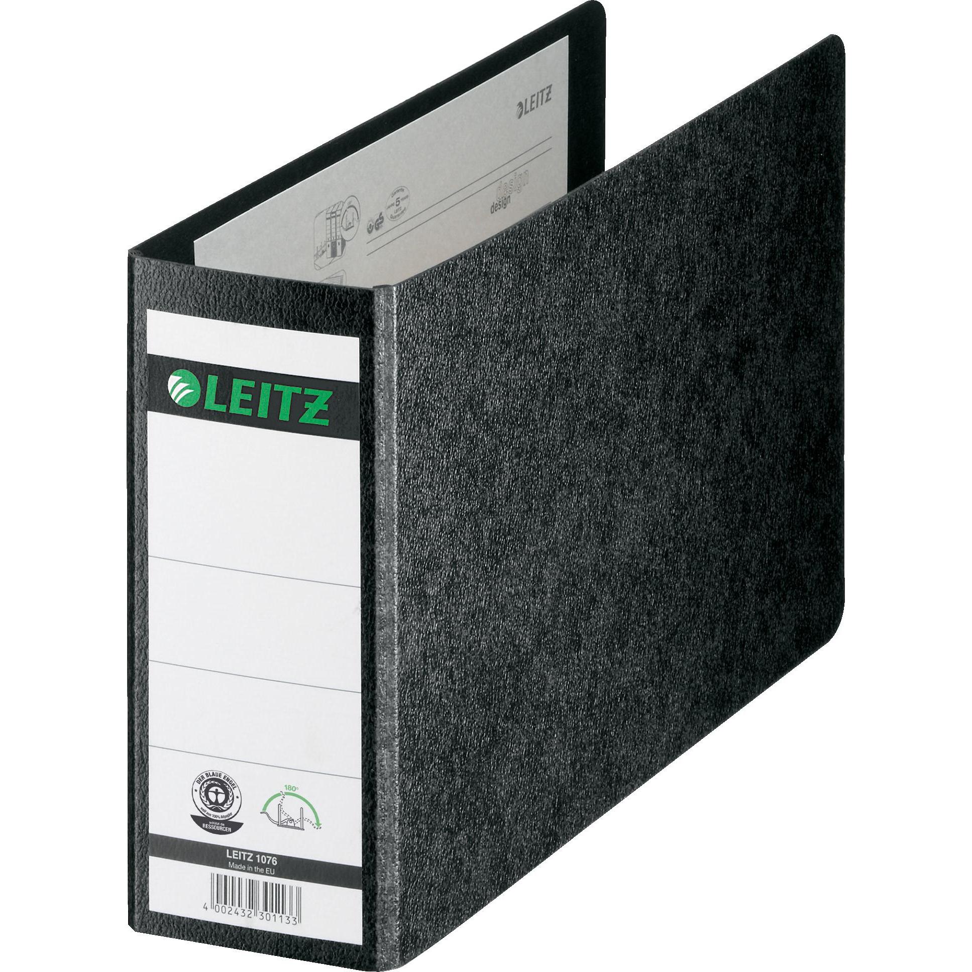 Leitz, Ordner, Hartpappe-Ordner, 180 Grad, DIN A5 quer, 77 mm,schwarz Einband aus Hartpappe, mit aufgeklebtem (A5, 77 mm...