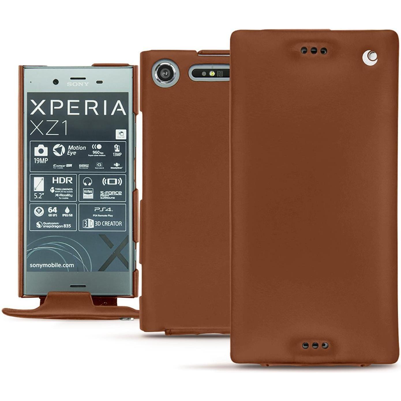 Noreve Lederschutzhülle vertikal (Sony Xperia XZ1), Smartphone Hülle, Braun