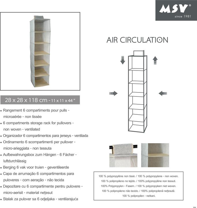 Actual product image MSV PENDERIE POUR PULL-6 COMPARTIMENTS 28X28X112CM GRI