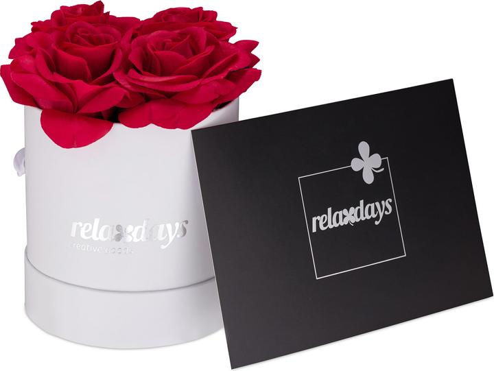 Actual product image Relaxdays White Round Flowerbox with 4 Roses (Dried flowers, 1x)