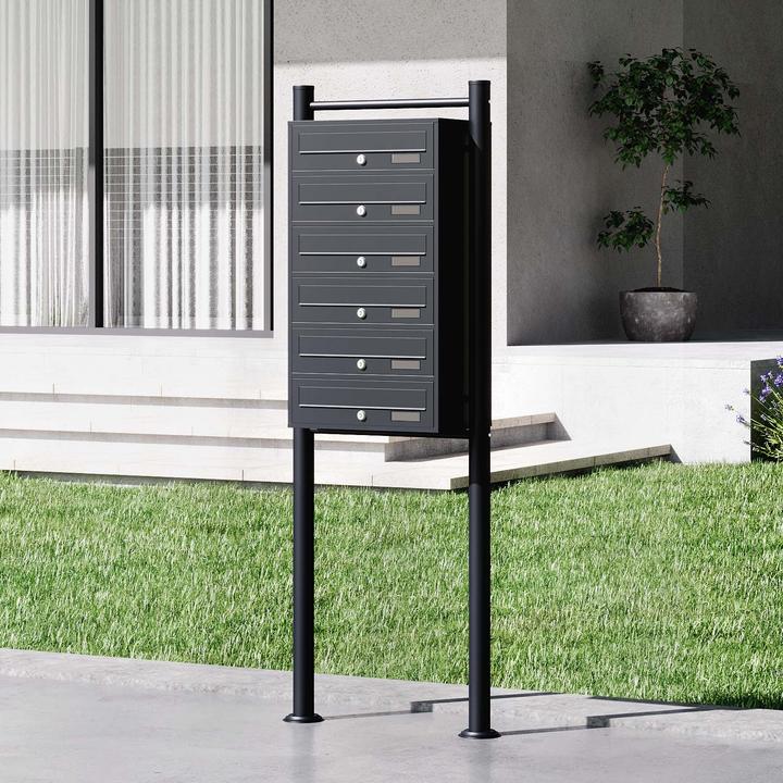 Produktbild Wiltec 6er Briefkastenanlage schwarz 270x513x1500mm Standbriefkasten Briefkasten