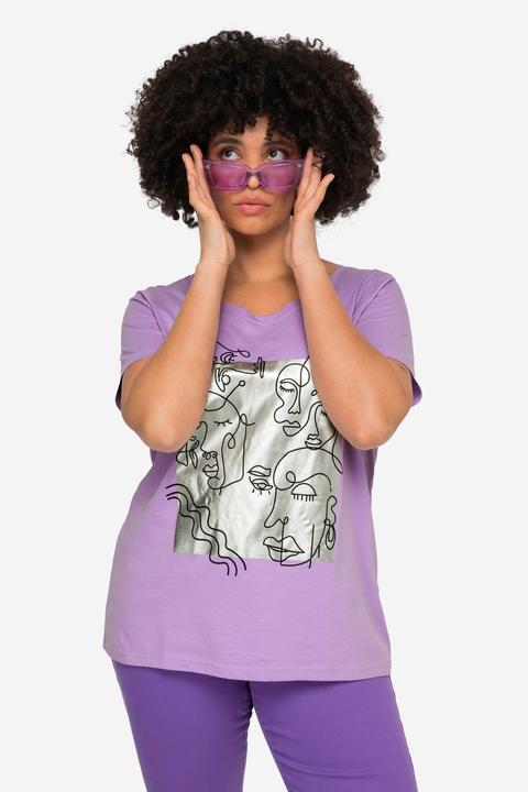 Image du produit Angel of Style T-shirt à motif visages, col rond et manches courtes (46)