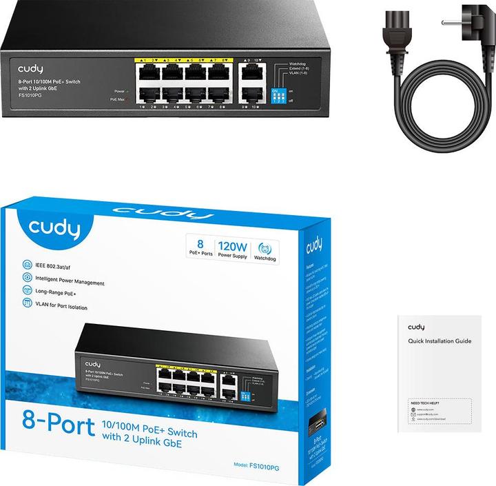 Image du produit Cudy FS1010PG commutateur réseau Fast Ethernet (10/100) Power over Ethernet (PoE) Noir (10 ports)