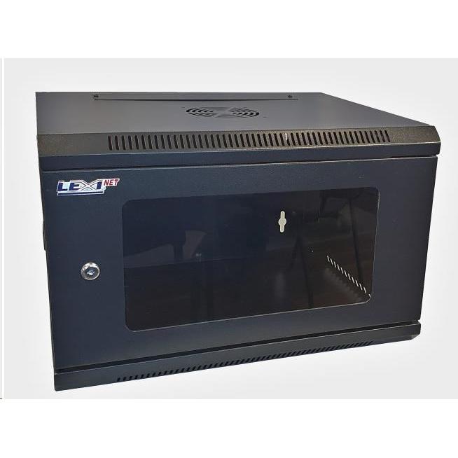 LEXI-Net 19" nástěnný rozvaděč 12U 600x450, nosnost 60 kg, skleněné dveře, rozložený, černý, Accessori per armadio rack, Nero