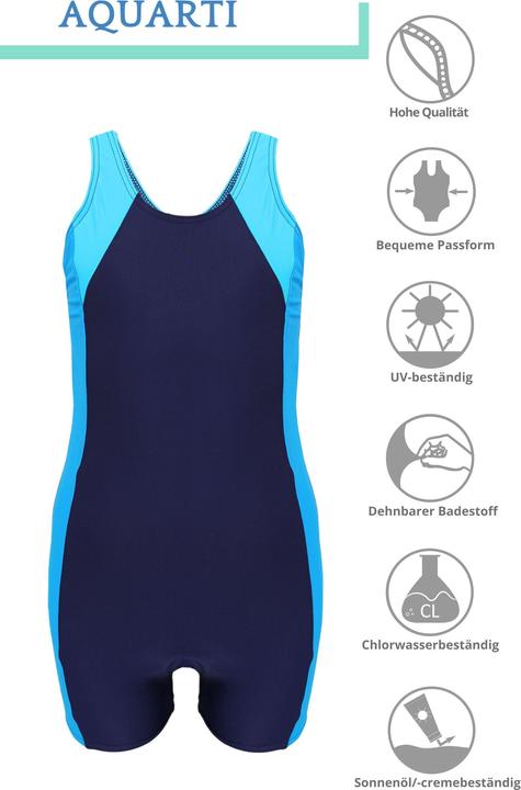 Produktbild Aquarti Mädchen Badeanzug mit Bein Ringerrücken – Sport Badeanzug mit Racerback, Chlorresistent (152)