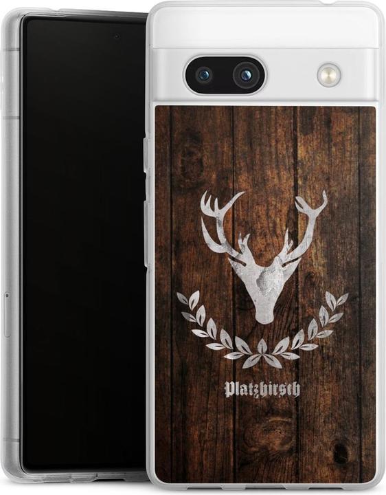 Produktbild DeinDesign Silikon Hülle für Google Pixel 7a Handyhülle Case Smartphone Schutzhülle Hirsch Holz Holzoptik (Google Pixel 7a)