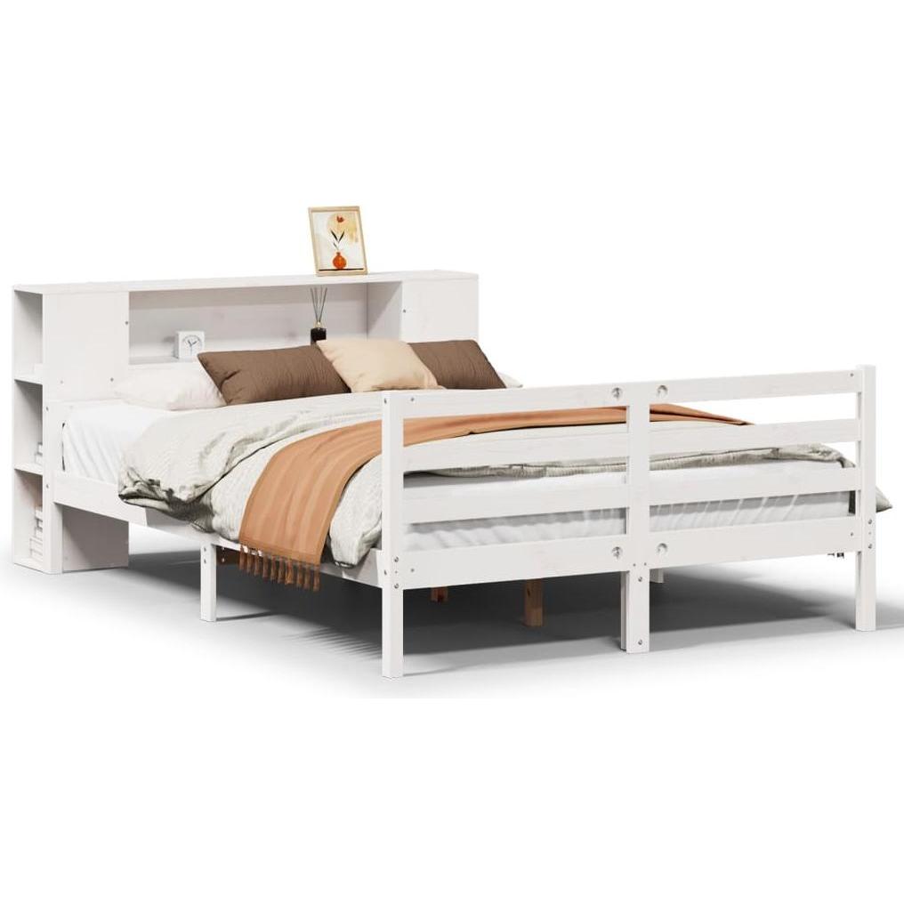 VidaXL, Bett, Massivholzbett Holzbett Bett Doppelbett Bettgestell Weiss 150x200cm Kiefer (150 x 200 cm)