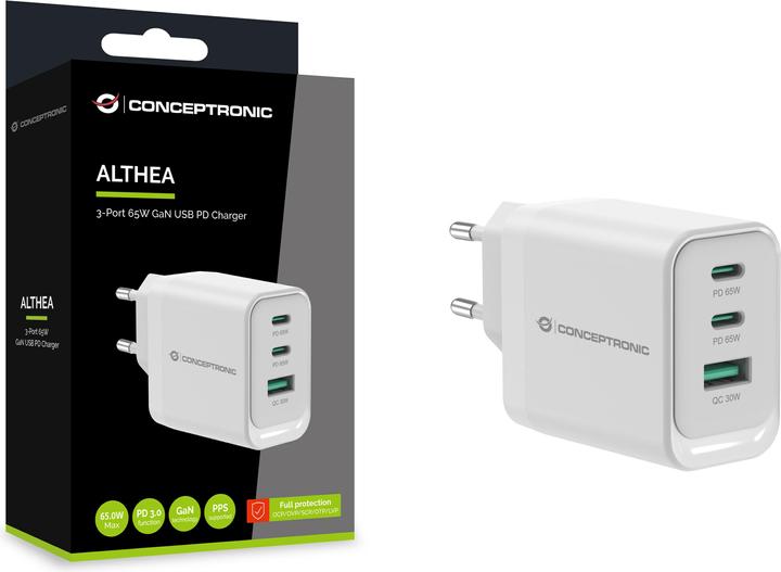 Produktbild Conceptronic Ladegerät 3Port 65W,2xUSB-C,1xUSB-A weiss (65 W)