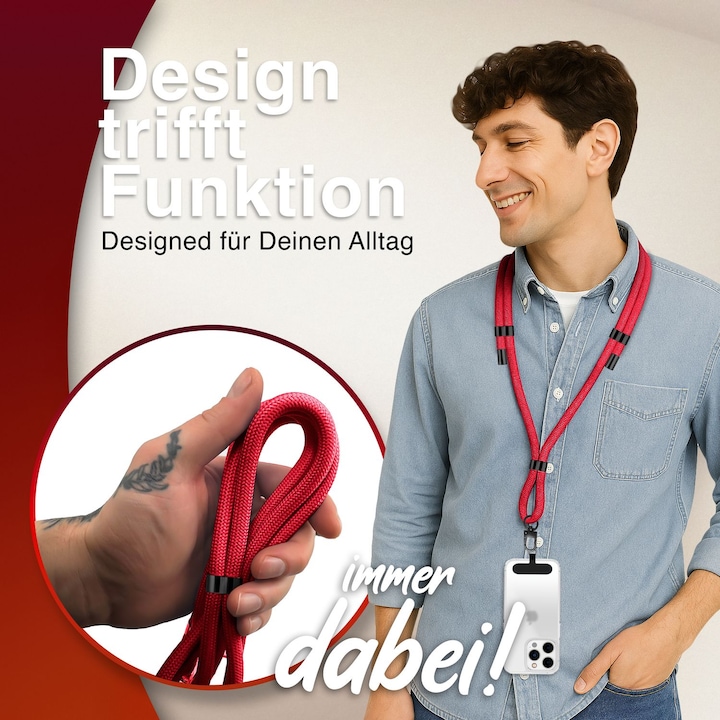 Produktbild Nalia HoldMe Lanyard Handykette - Universal Trageband für Smartphones - Verstellbar, Soft & Elastisch