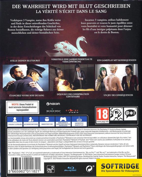 Produktbild Nacon Gaming Vampire: The Masquerade - Swansong (PS4, DE, FR)