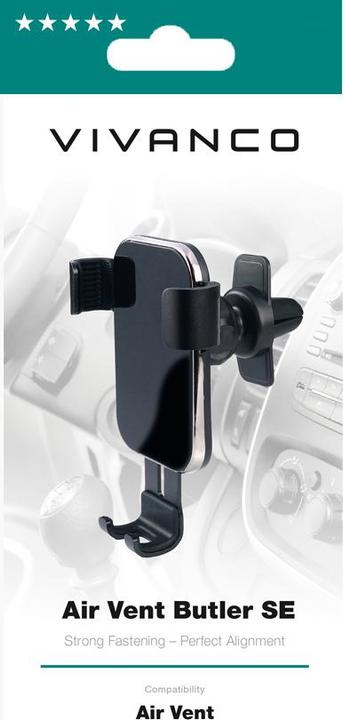 Image du produit Vivanco Support Smartphone pour voiture BUTLER SE, grille d'aération, autobloquant, noir