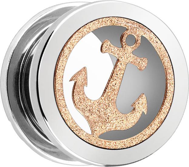 Immagine prodotto Star Piercing Tunnel color carne con ancora in glitter oro rosa (senza ottone, Acciaio chirurgico 316L)