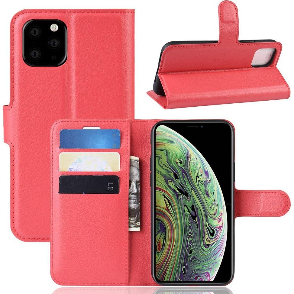 Cover-Discount Leder Hülle mit Kartenfach (Apple iPhone 11 Pro), Smartphone Hülle, Rot