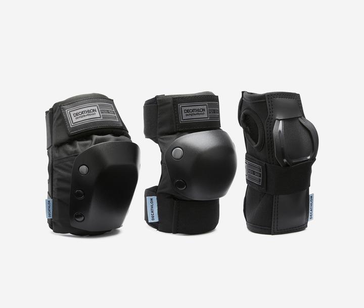 Decathlon Set Of 3 Kids' Skateboard Protectors Pad500 - Black