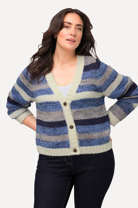Produktbild Ulla Popken Strickjacke, Streifen, kurz, V-Ausschnitt, Langarm (58)
