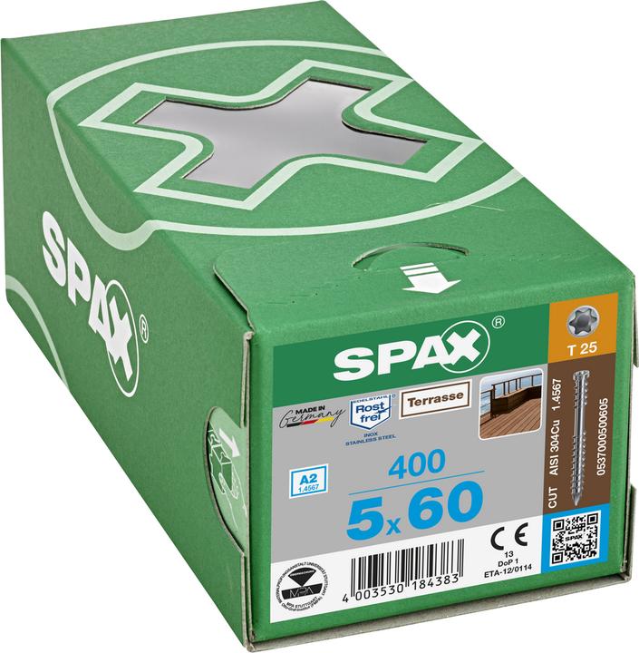 Actual product image Spax Terrace A2 Cylinder Head T-Star Plus T25 Fixing Thread Cut (400 Screws per piece)