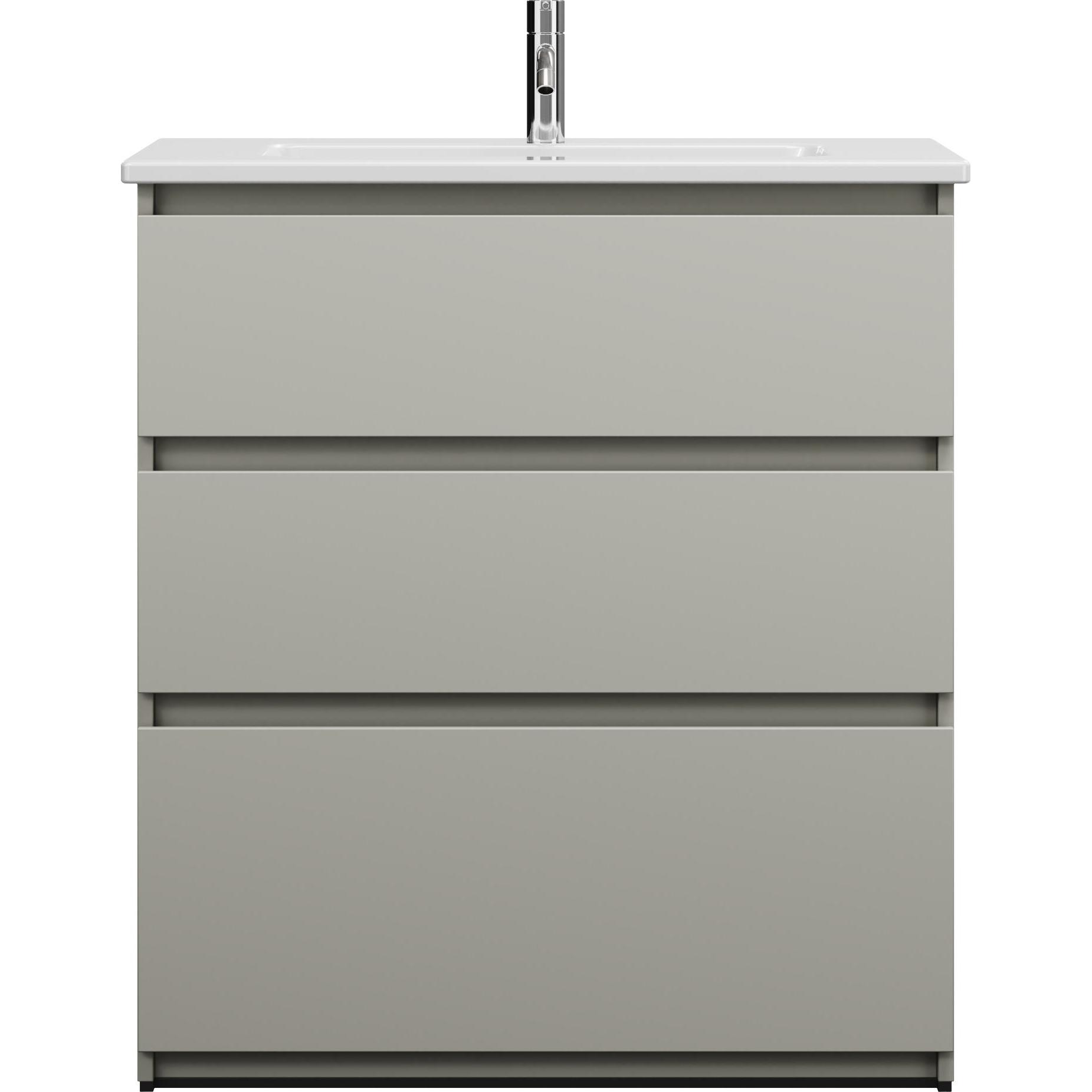 burgbad, Badmöbelset, Lin20 tiefes Keramik-Waschtisch inklusive Waschtischunterschrank 3 Auszüge, 830x415x912mm