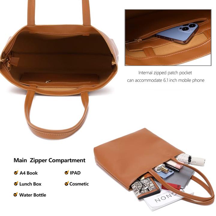 Produktbild Only-Bags.Store Henkeltaschen, einfache Handtaschen PU Leder Shopper Tasche für Arbeit, Schule, Einkaufen mit