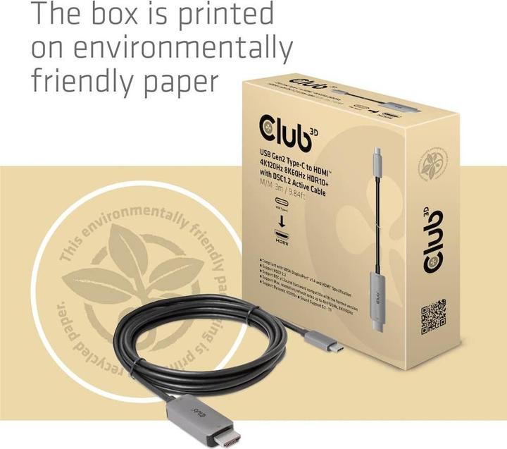 Actual product image Club 3D HDMI (type A) - USB C (3 m)
