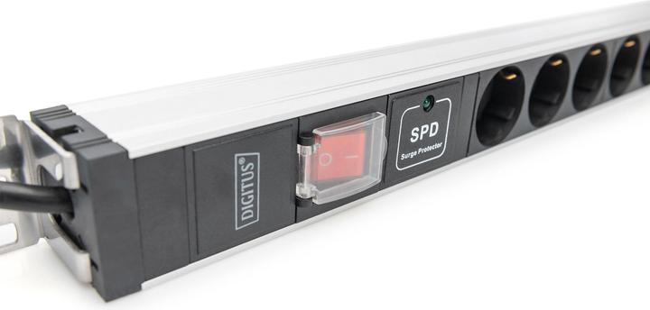 Actual product image Digitus Socket strip with aluminum profile with switch and surge protection, 12-way safety sockets, 2 m cabl (12x, CEE 7/3, 2 m)