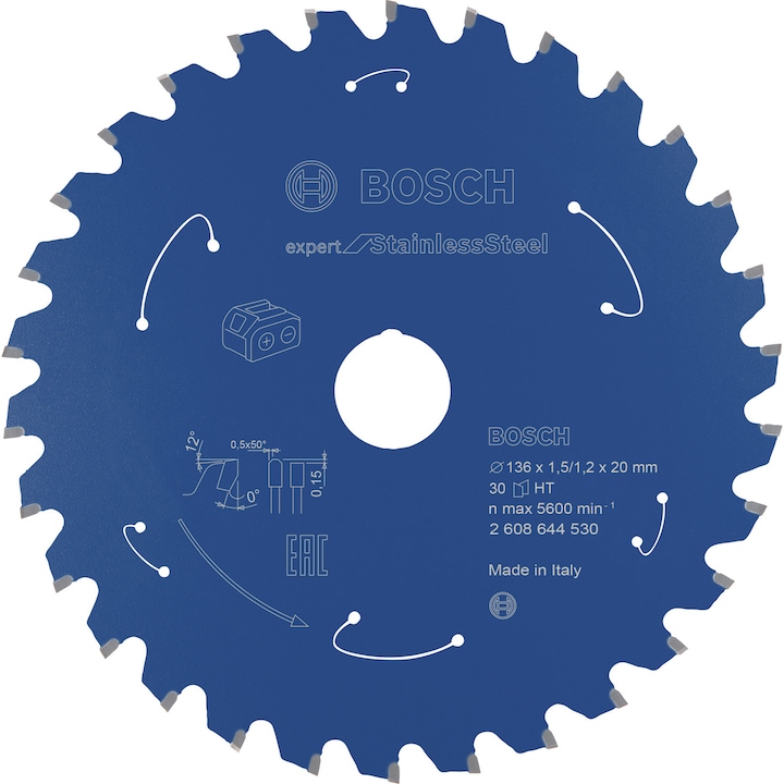 Bosch Professional Zubehör Cordless circular saw blade Expert for Stainless Steel, 136 x 1.5/1.2 x 20, 30 teeth