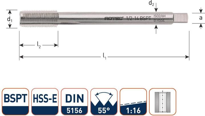 Produktbild Rotec 342.0012 HSSE 800 M.Gewindebohrer BSPT 1 -11