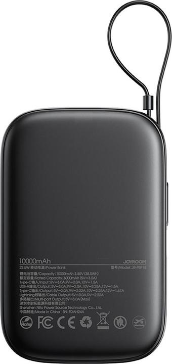 Productafbeelding Joyroom JR-PBF18 22.5W 10000mAh Powerbank with Built-in Lightning Cable + USB-C Cable 0.25 cm - Blac (10000 mAh, 22.50 W, 38.50 Wh)