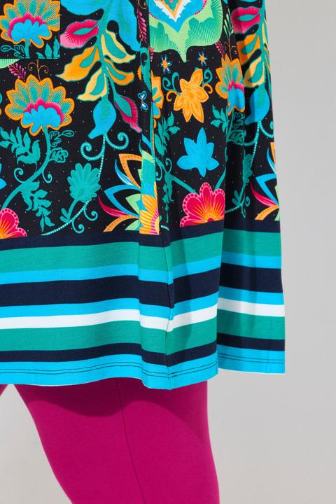 Produktbild Ulla Popken Jersey-Minikleid, Blüten, A-Linie, Rundhals, ärmellos (50, 52)