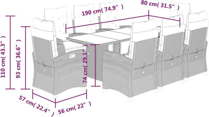 Image du produit vidaXL Garten Essgruppe (190 x 80 x 74 cm)