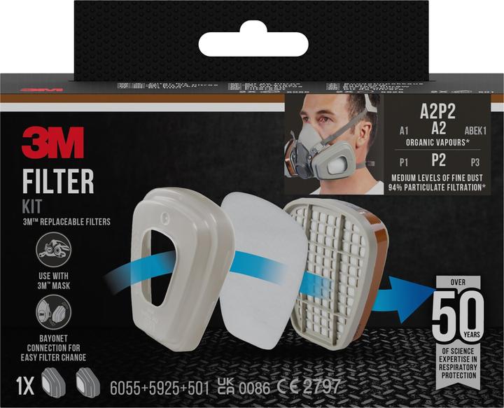 Image du produit 3M Filtre de rechange pour demi-masque respiratoire 6002C (A2P2, 2 x)