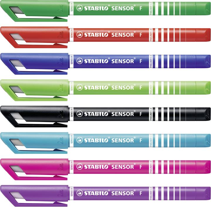 Produktbild STABILO SENSOR F Finliner mit gefederter Spitzer (8 Farben, 8 x)