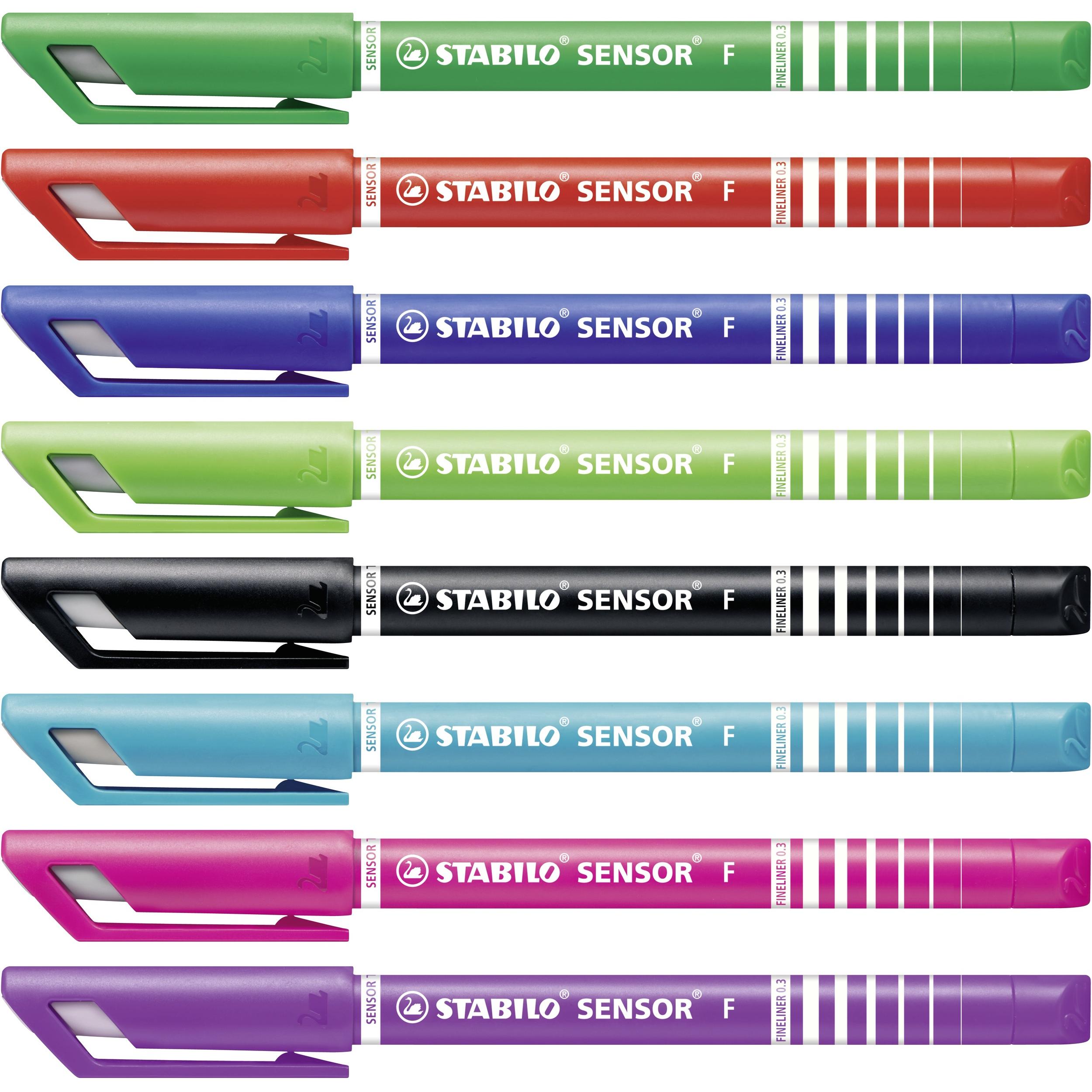 Thumbnail - STABILO, Schreibstifte, SENSOR F Finliner mit gefederter Spitzer (8 Farben, 8 x)