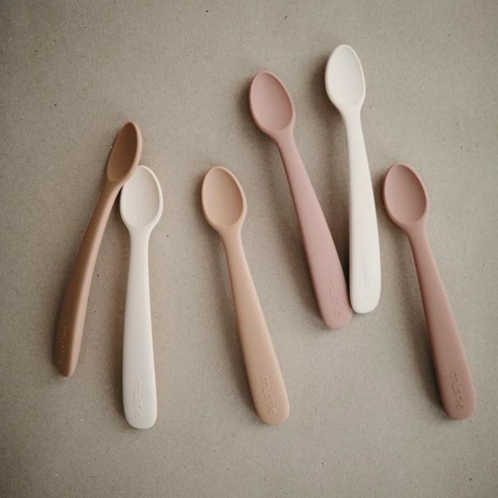 Actual product image Mushie 2 Pack Silicone Spoons Stone Cloudy Mauve