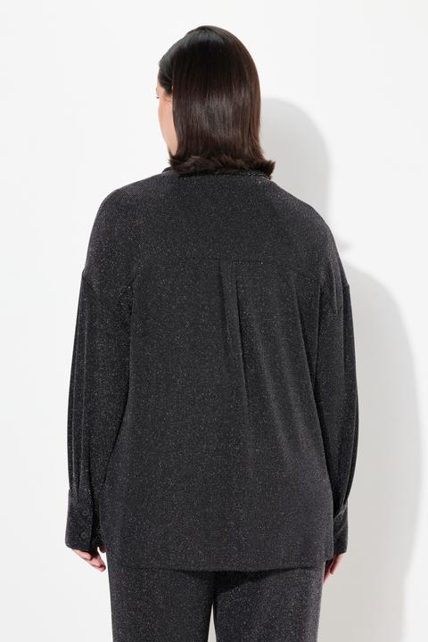 Actual product image Ulla Popken Damen grosse Grössen Jerseybluse, Glitter, Hemdkragen, Langarm schwarz 54+ 832683100-54+ (54)