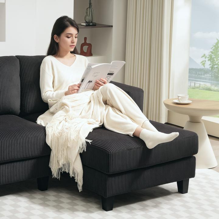 Actual product image Homcom Ecksofa Polyester, Schaumstoff Dunkelgrau (3-seater, Corner sofa)