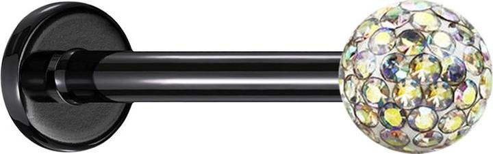 Actual product image Star Piercing Micro labret black with crystal ball multicolour epoxy protective layer (Titanium, without brass)