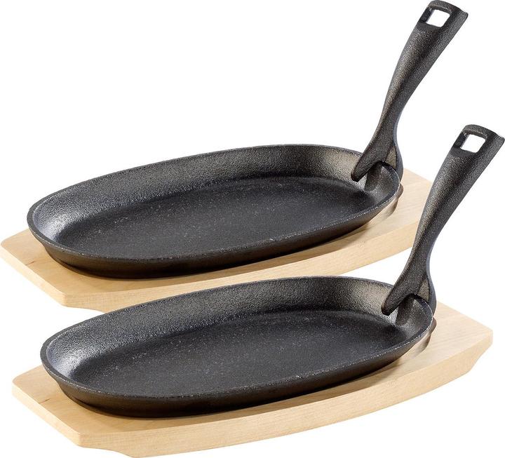 Produktbild Tornwald-Schmiede 2 Profi-Servierpfannen, Gusseisen, mit Untersetzer, 24x14x2,2 cm, 820g