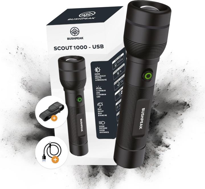 Actual product image Bushpeak Scout 1000 torch - USB (15.50 cm, 1000 lm)