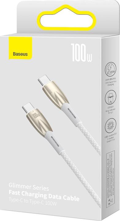 Produktbild Baseus USB-C cable for USB-C Glimmer Series, 100W, 1m (White) (1 m, USB 3.2 Gen 1, 100 W)