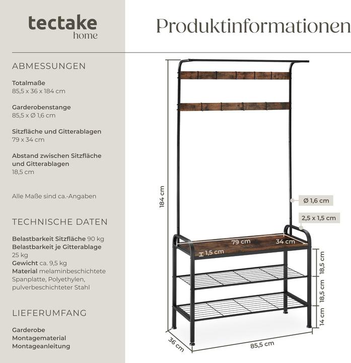 Produktbild tectake Garderobe