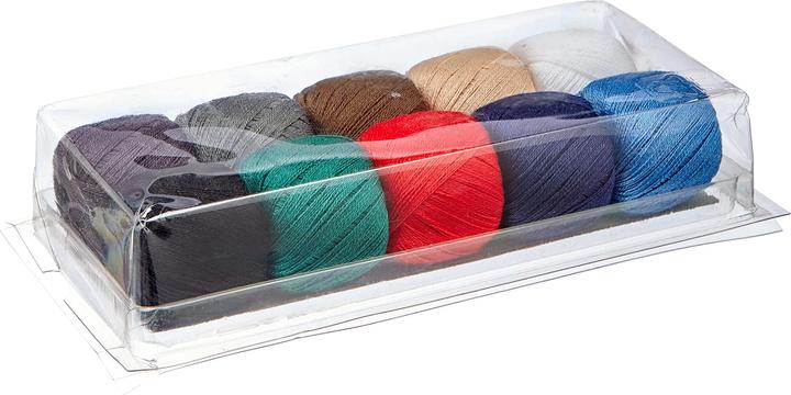 Productafbeelding ZKH Doorzichtige verpakking met katoenen stopgaren, 10 bollen van elk 20 m, geassorteerde kleuren