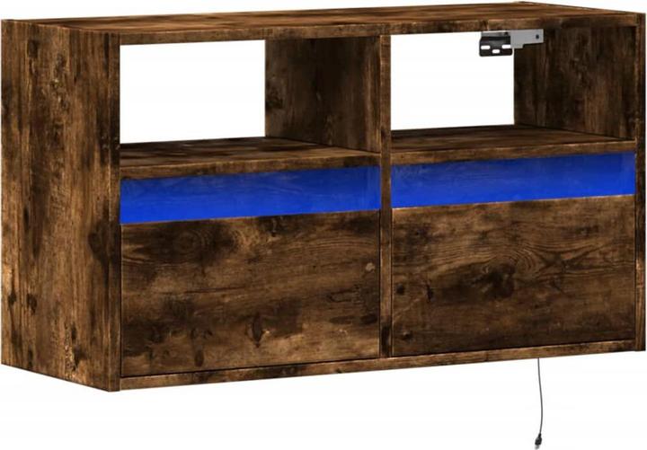 Actual product image vidaXL TV cabinet Wall unit Lowboard Hanging with LED lighting Smoked oak