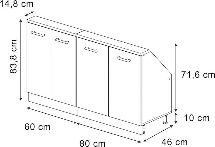 Produktbild Vicco Küchenschrank für Dachschrägen R-Line (140 x 46 x 81.60 cm)