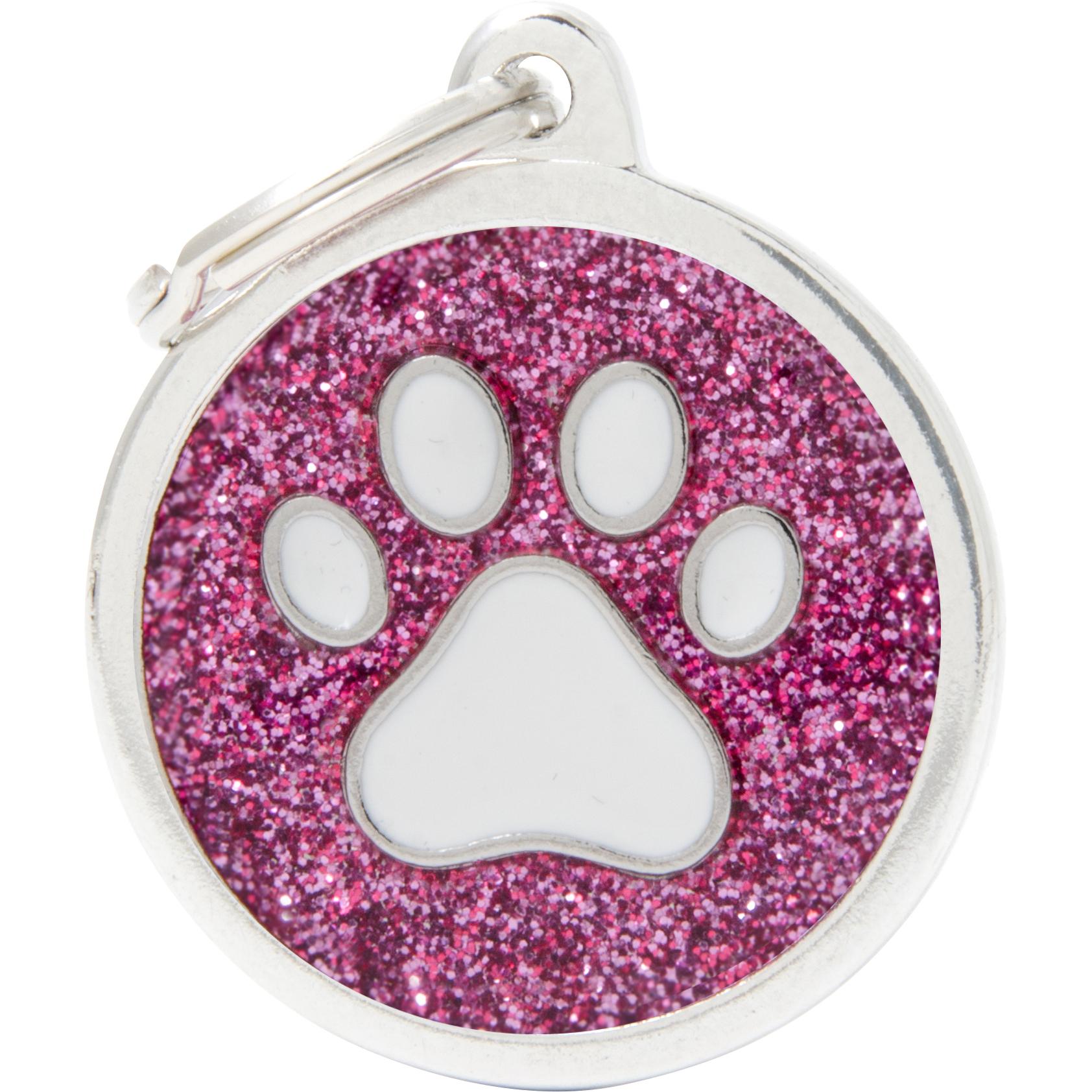 Myfamily MyFa tegn shine, cirkel stor med hvid pote, rosa (Cane), Collare + Guinzaglio