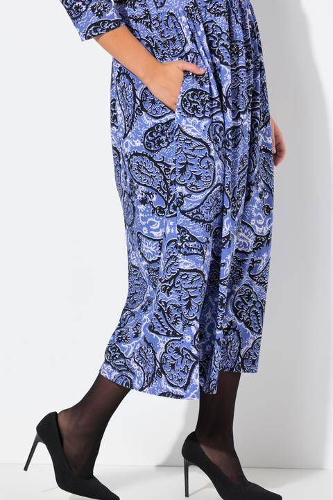 Actual product image Ulla Popken Paisley Zip Front 3/4 Sleeve Empire Knit Dress (62)