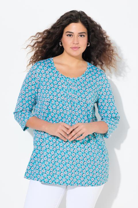 Produktbild Ulla Popken T-Shirt, Blüten, A-Linie, Zierfalten, Rundhals, 3/4-Arm (56)