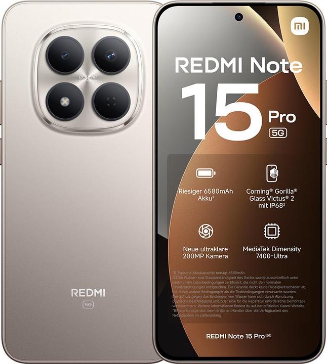 Actual product image Xiaomi Redmi Note 15 Pro 5G (512 GB, Titanium colour, 6.83", Dual SIM, 5G)