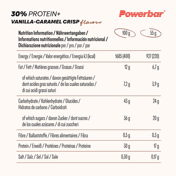 Nährwerte und Zutaten Powerbar Protein Plus 30% (Vanille, Karamell, 15 Stk., 825 g)
