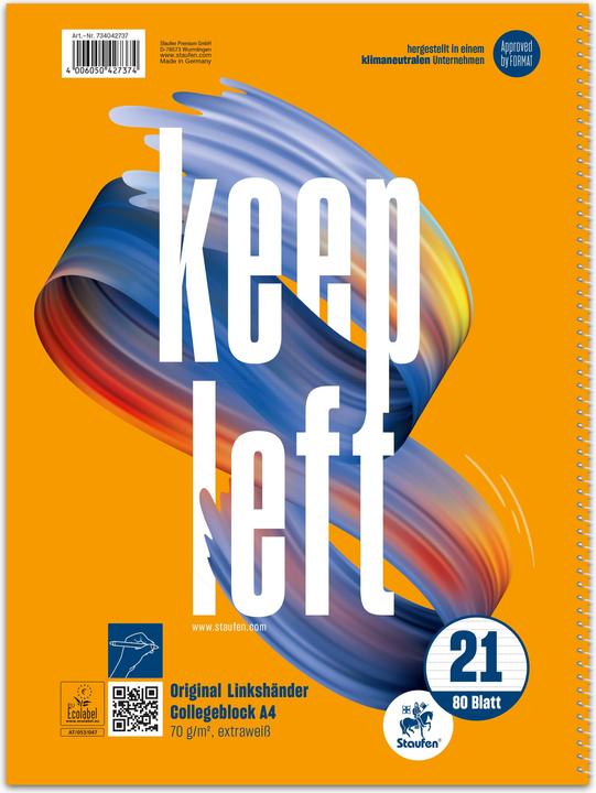 Actual product image Staufen College notepads left-handed ruling 21 lined DIN A4 without margin (A4, Lined, Soft cover)